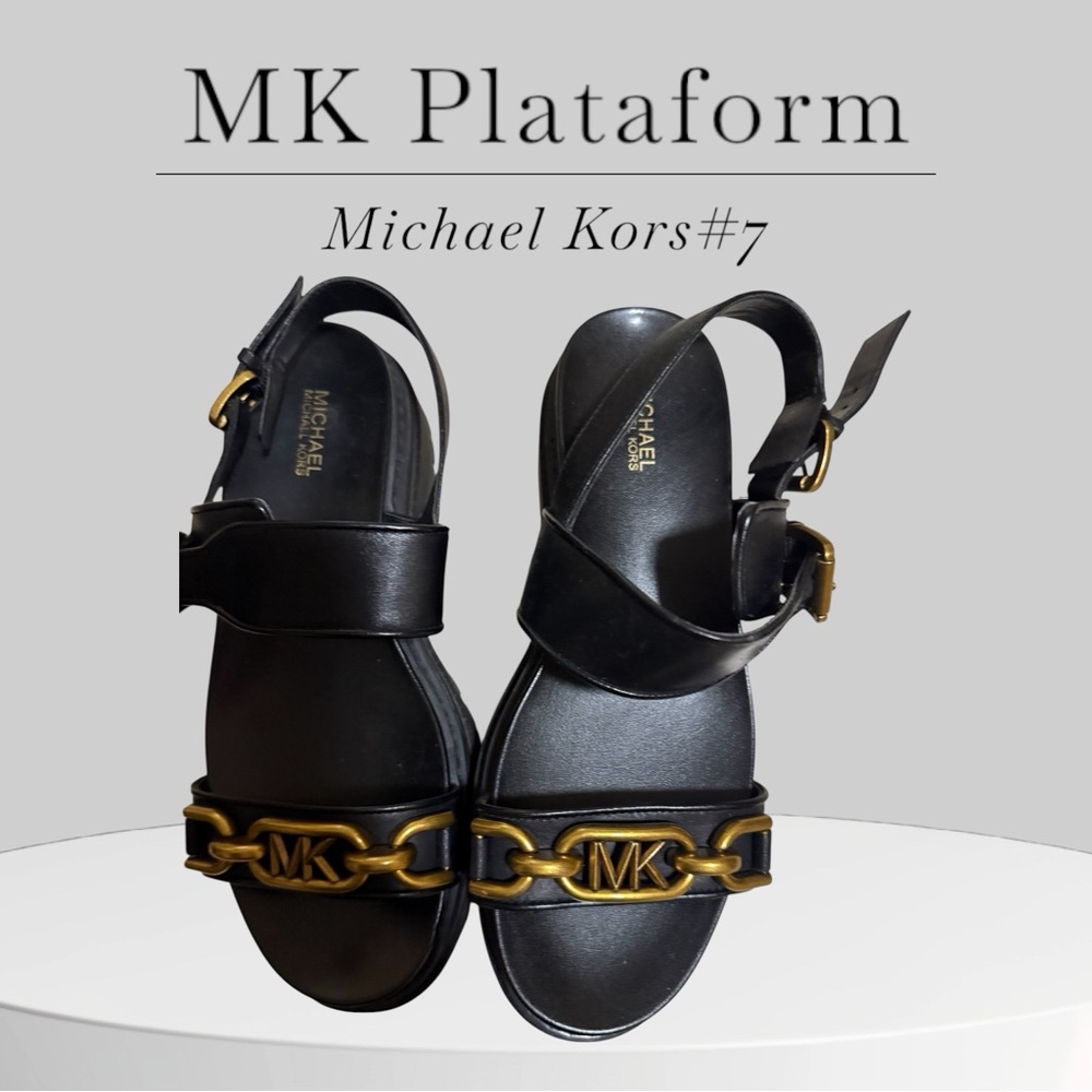 Michael Kors Black Sandals with Gold Chain Accent